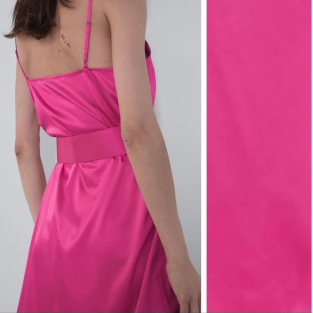 NEW ZARA PINK SATIN EFFECT MINI DRESS - Picture 7 of 10